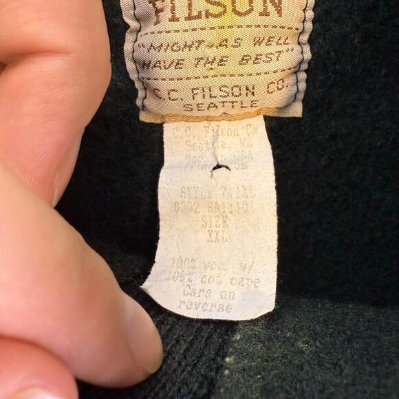 VTG Filson Henley Guide Sweater Mens XXL Green Wool Wax Shoulders Shooting 711 - Picture 3 of 8